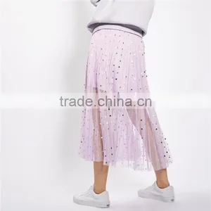 2017 OEM Summer Semi Perspective Tulle Flowy Skirts With Paillettes thumbnail-3