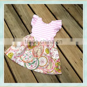 Wholesale Children Clothing Cute Girl's Pink Striped Dress Fly Sleeve Dress thumbnail-1