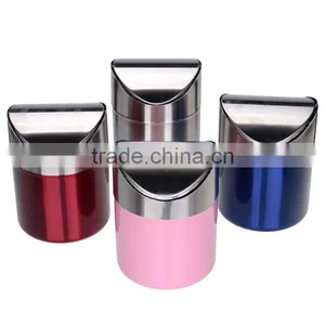 Hot Sale Top Quality Stainless Steel Trash Bin 1.5L Mini Car DustBin Swing Lid Kitchen Worktop Waste Rubbish Trash Can 4 Colors thumbnail-1