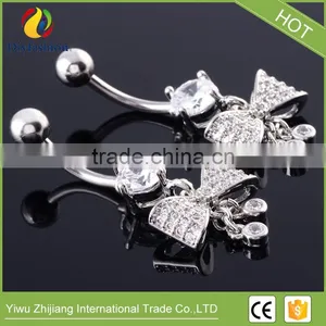 Stainless Steel Big CZ Bowknot Long Navel Ring thumbnail-4