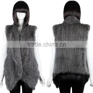 YR078 Fashion Women Style Top Quality Hand Knit Real Rabbit Fur Sleeveless Vest/Australian Market Cropped Rabbit Fur Waistcoat thumbnail-1
