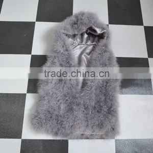 SJ007-01 Top Quality 2017 Fashion Apricot Turkey Feather Vest thumbnail-2