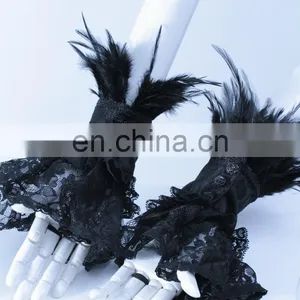 Gothic Laced Mini Gloves With Feathers thumbnail-2