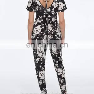Latest Custom Printed Casual Jumpsuit Lily Floral Printed Sleeveless V Neck Jumpsuit thumbnail-5