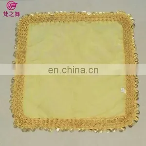 Arabic Organza Retangal 50*50cm Belly Dance Veil Scarf With Handmade Siver and Gold Coins P-9037 thumbnail-1