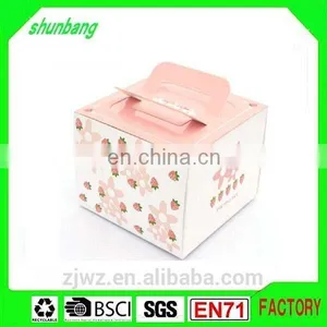 2015 Foldable Art Paper Pink Color Paper 4 Inch Cake Box With Handle thumbnail-1