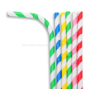 Biodegradable Paper Straws - Mixed Colors Rainbow Stripe Paper Drinking Straws for Juices, Shakes, Smoothies, Party Supplies Decorations thumbnail-4