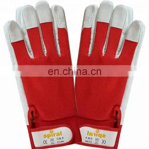 Red Cotton Back Yellow Cow Grain Leather Work Gloves Factory thumbnail-4