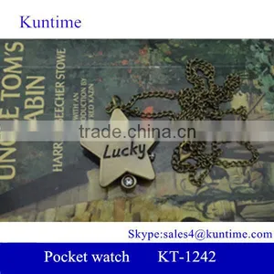 Kids Lucky Star Pocket Watch With Mental Key Chain/necklace Chain Assorted Patterns thumbnail-1
