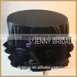 TC107G With Flower Black Rosette Satin 132" Round Table Cloth thumbnail-1