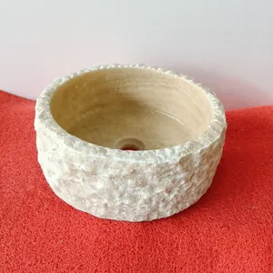 Newly Design Modern Hotel Washroom Round Shape Yellow Jade Onyx Hand Wash Sink Bathroom Marble Stone Counter Top Sink Washbasin thumbnail-4