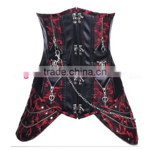 Luxury Sexy Lady Leather Steel Boned Gothic Underbust Corset Bustier Black&Red thumbnail-1