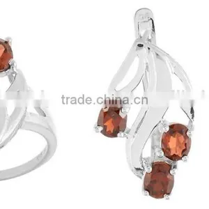 Genuine Three Oval Garnet Ring Earring Set thumbnail-1