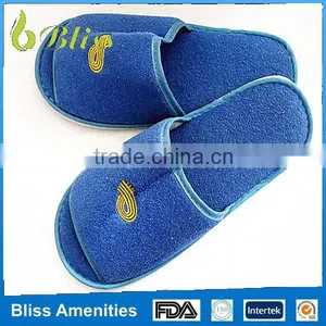 Disposable Hotel Slippers Machine Washable Blue Color Terry Towel Hotel Slippers thumbnail-3