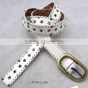 White Color Strap With Studs PU Belt For Women -- E1535 thumbnail-2
