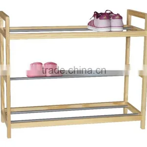 Wooden Shoe Rack With Metal Powder Coating Tube thumbnail-1