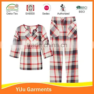 Women Long Seelve Fashion Basic Pinky Yarn Dye Cotton Pajama Sleepwear Homewear New Design thumbnail-1