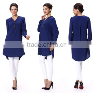 2016 Hot Sale Women Blue Chiffon Long Sleeve Top in China thumbnail-5