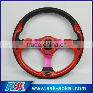 Red 13 Inch Racing Car Game Steering Wheel PU Flat thumbnail-1