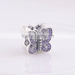 925 Sterling Silver Sparking Butterfly Bead With Purple Zirconia Fit European Charm Bracelet thumbnail-1
