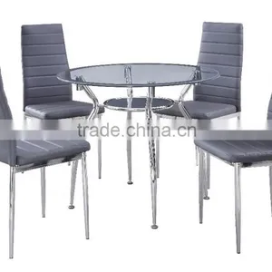 4 Person Cheap Round Glass Dining Tables and Chairs Set thumbnail-1
