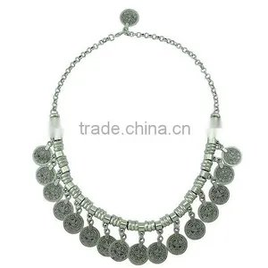 Chunky Punk Tribal Retro Antique Silver Coins Plated Alloy Bib Choker Necklace thumbnail-5