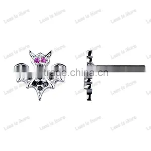 Fashion Vampire Black CZ Bat Stud Earrings thumbnail-2