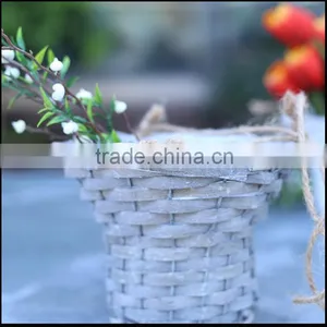 Grey Wash Woodchip Basket With Rope Handle thumbnail-2