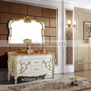 Top Design Luxury Simple Bathroom Cabinet White Vanity With Golden Foil WTS601 thumbnail-1