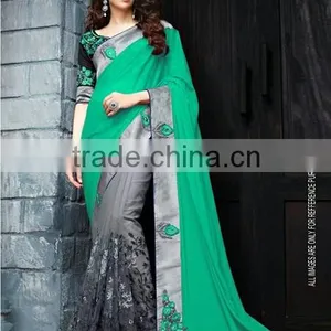 Designer Velvet Blouse and Red and Black Color Womaniya Designer Sarees Collections thumbnail-1