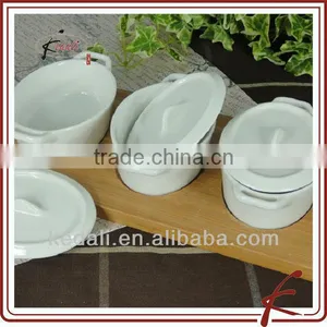Hot Household Item White Ceramic Porcelain Snack Dish With Bamboo Tray thumbnail-1
