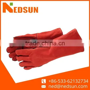 Heat Resistant Red Cow Split Leather Welding Gloves thumbnail-1