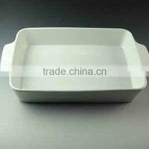 Stocklot 17inch Rectangular Shape Yellow Line Glaze Ceramic Bakeware With Handles thumbnail-1
