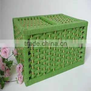 Wholesale Square Green Handmade Weaving Natural Paper Basket thumbnail-5
