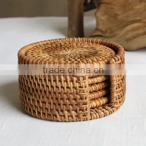 Handmade Rattan Cup Holder / Set of 6 Rattan Coasters Made in Vietnam thumbnail-3