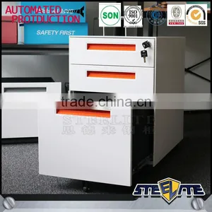 Lockable White and Orange Color Steel File Cabinet Price 3 Drawers Mobile Cabinet thumbnail-1