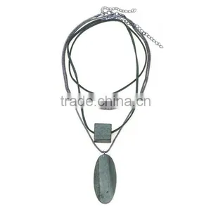 Multi Strand Geometric Wood Bead Pendant Necklace Long Wooden Beads Sweater Necklace Layered Suede Leather Chain Necklace thumbnail-6