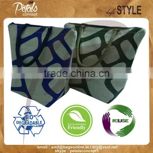 Jute Shopping Bags With Padded Rope Handle - Net Texture Print - Bag With Pocket thumbnail-1