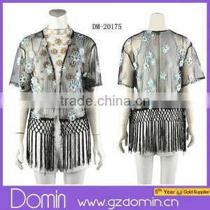 Fancy Design Flower Fringe Short Sleeve Ladies Kimono thumbnail-1