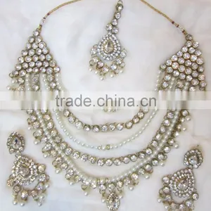 PEARL Gold Plated BRIDAL Necklace EARRING Set thumbnail-1