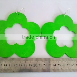 New Design Neon Flower Earrings Big Glitter Wood Earring Custom Wood Dangle Earring Jewelry thumbnail-1
