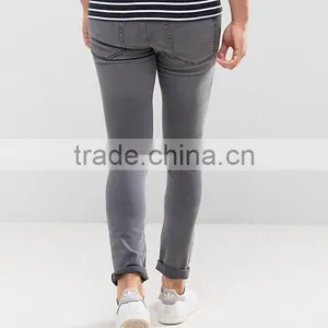 New Style Custom Men's Skinny Jeans Pants With Extreme Rips in Grey Wash thumbnail-4