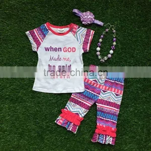 Baby Girls Clothing Sets Kids Clothing Wholesale Summer Girls Boutique Aztec When God Made me he Said "TA-DA" Outfits thumbnail-1