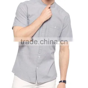 Grey Solid Color Super Skinny Short Sleeve Men Shirt thumbnail-1
