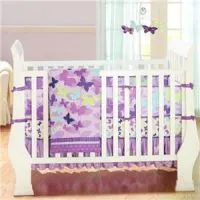 Newborn Baby Girls Purple And Pink Butterfly 9pcs Crib Bedding Set With Musical Mobile And Bumper thumbnail-1