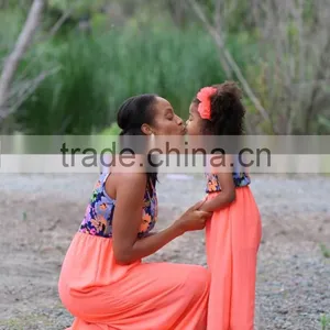 Mommy and me Maxi Dresses Flower Print Orange Dresses thumbnail-4