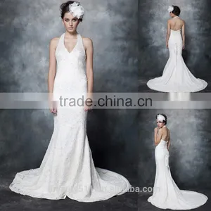 2017 Latest Design Beaded V-neck Hanging Shoulder Halter Mermaid Lace Wedding Dress AS291 thumbnail-1
