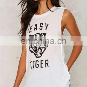 China Custom Tiger Print Design Ladies White Print T-shirt thumbnail-3