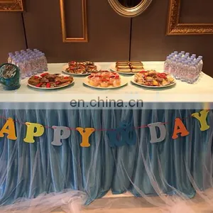 New Light Blue Square Different Designs of Table Skirting for Birthday thumbnail-2