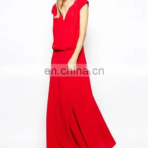 CHEFON Lace Up Detail Red Maxi Dress thumbnail-2